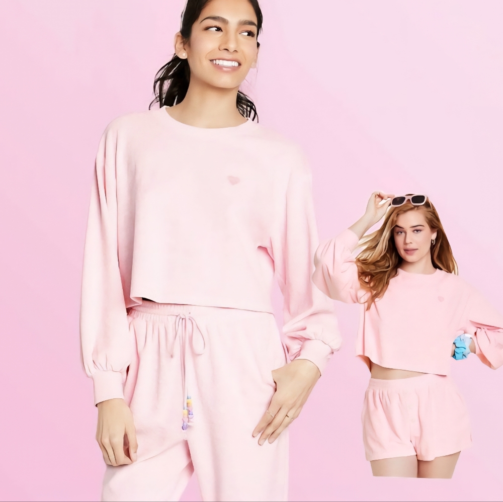 Stoney Clover Lane x Target Pink Terry 3 Piece SetSweatshirt, Sweatpants, Shorts